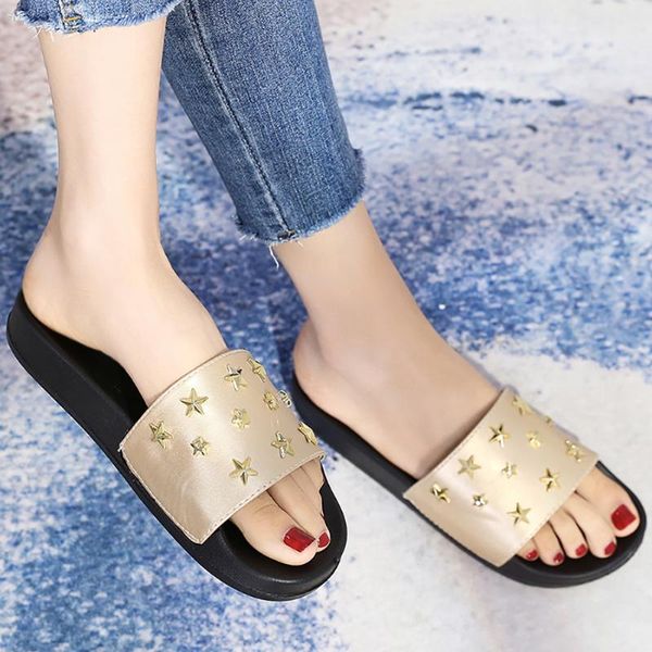 

slippers women casual fashion shining stars decoration flip flips open toe ladies sandals, Black