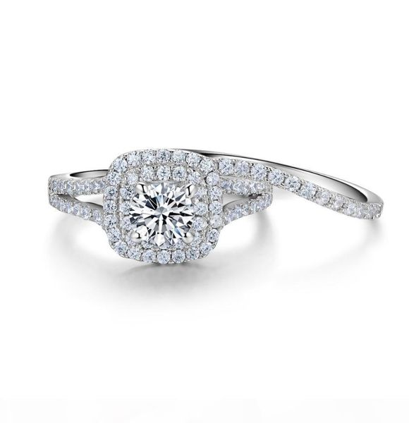 

2 pcs solid 925 sterling silver women's wedding ring sets victorian style blue side stones classic jewelry for women