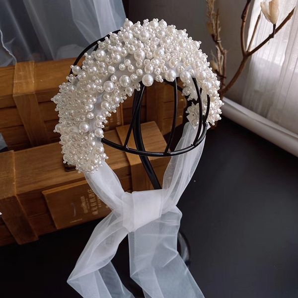 

New beaded bridal wide Hair B Pearl Accessories Pearl hair band wedding accessories photo studio exterior photography and makeup photo dM1O5