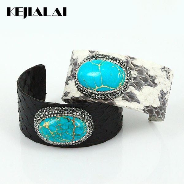 

stone bangle punk jewelry for women python leather bangle natural blue sea sediment imperial pave with rhinestone gift, Black