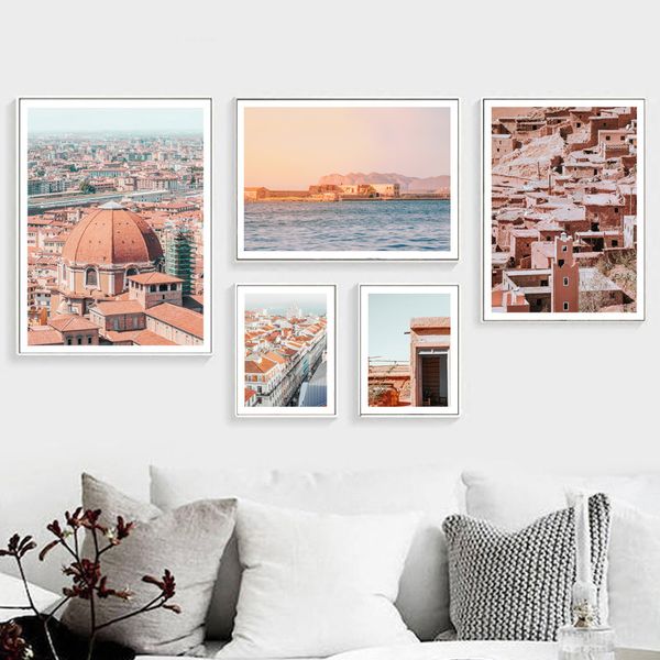 

nordic city building landscape sea house nordic posters and prints wall art canvas painting wall pictures for living room decor