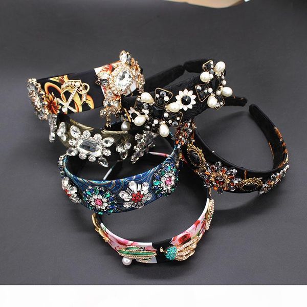 

headband fashion temperament pearl leaves flowers cross geometry wild headband dance party accessories 921, Golden;white