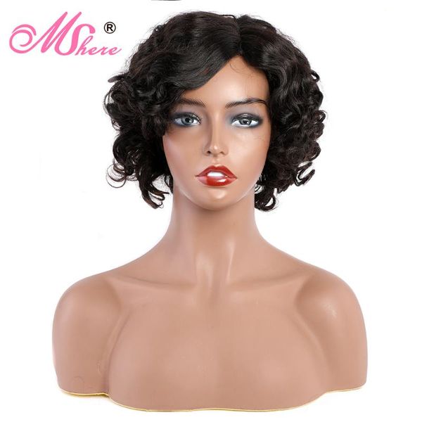 

mahere pixie cut bob lace front wigs 150% density loose wave lace front human hair wigs pixie cut natural curly bob wig, Black;brown