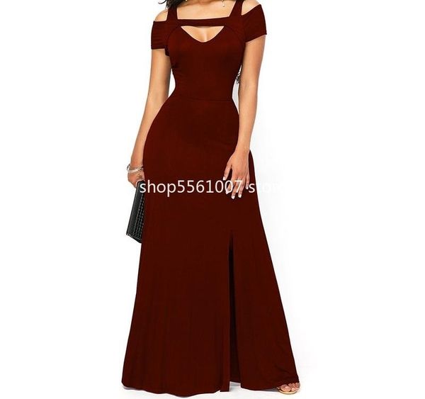 

summer dress women 2020 elegant v neck off shoulder split long party dress casual plus size slim ball gown maxi dresses002, Black;gray