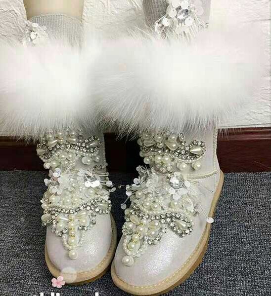 

роскошные натуральный мех снегоступы водонепроницаемой кожи сапоги лодыжки реальный мех кожа дамы плоские ботинки, Black