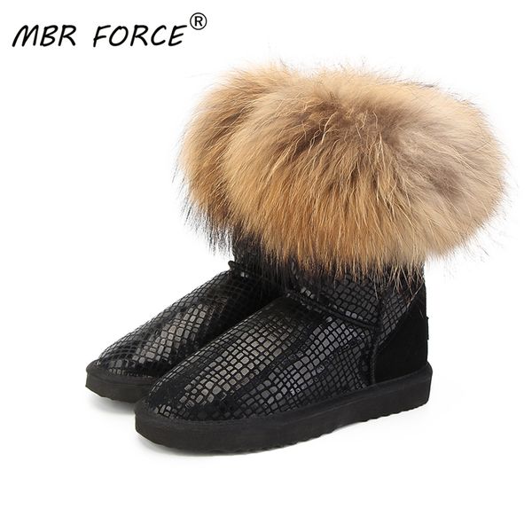 

mbr force women natural real fur snow boots genuine leather fashion women boots warm female winter shoes ship, Black