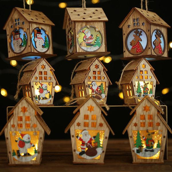 

christmas luminous wooden house with colorful leds light diy wood chalet christmas tree hanging ornaments xmas festival holiday decorations