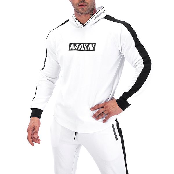 

sports sweater cotton autumn and winter new hooded sweater hit color printing sports fitness running hoodie men, Blue;black