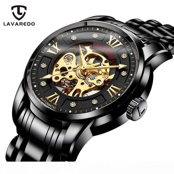 

lavaredo fashion gold automatic mechanical skeleton waterproof watches stainless steel bracelet mesh strap men's watches a5, Slivery;brown
