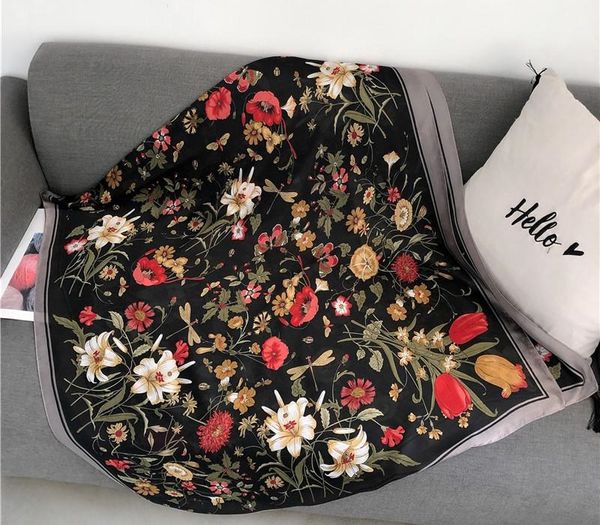

2019 New Silk Scarf Women Spring Flower Printing Foulard Female Fashion Shawls&Wraps Beach Towel Soft Long Scarves Kerchief 180*90cm