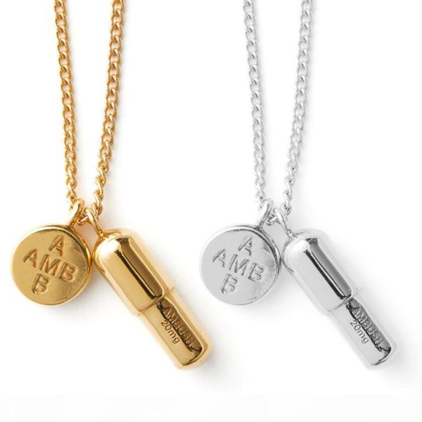 

ambush capsule pill 925 pure silver necklace gold pendant male and female net red tide jewelry original gift box