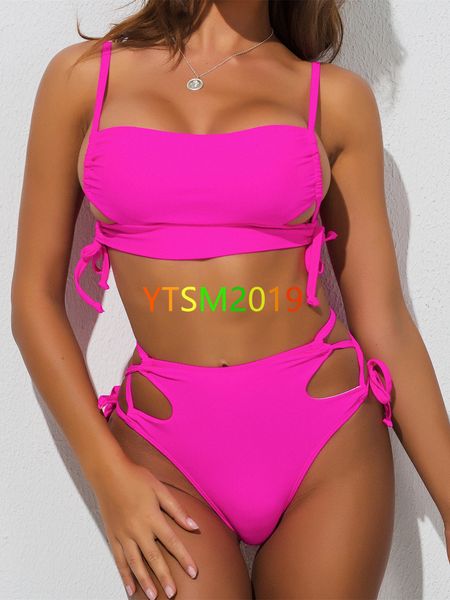 

bandage bikini wide shoulder strap swimwear solid color swimsuit women's bathing suit swimsuit new bikini, White;black
