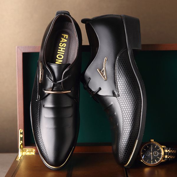 

classic man pointed toe dress shoes mens pu leather black wedding shoes male oxford formal plus size