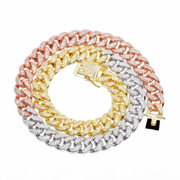 

12mm mixed color cuban necklace chain iced out zircon hip hop jewelry gold silver copper material cz clasp mens necklace link 16-28inch