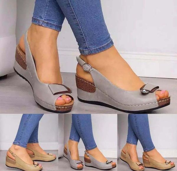 

large size women shoes sandals roman wedge women's shoes fish mouth buckle sandals women non-slip, Black