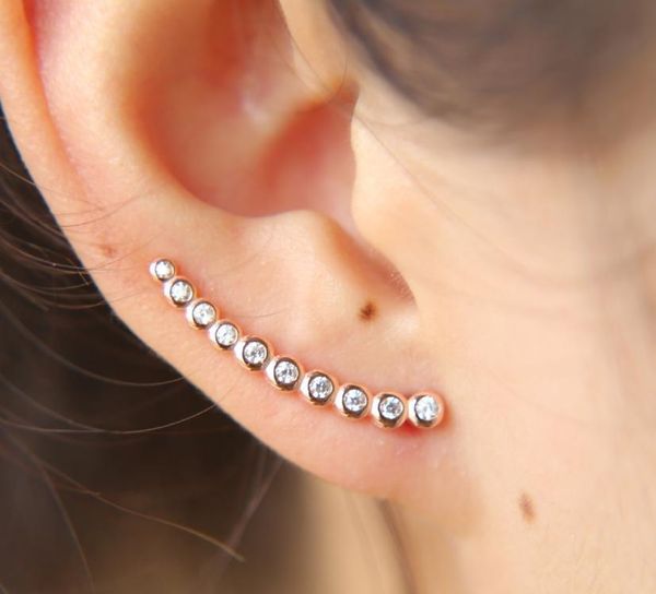 

long ear wire climber bezel cubic zirconia delicate cute women jewelry sweep 925 sterling silver stunning dainty01, Golden;silver