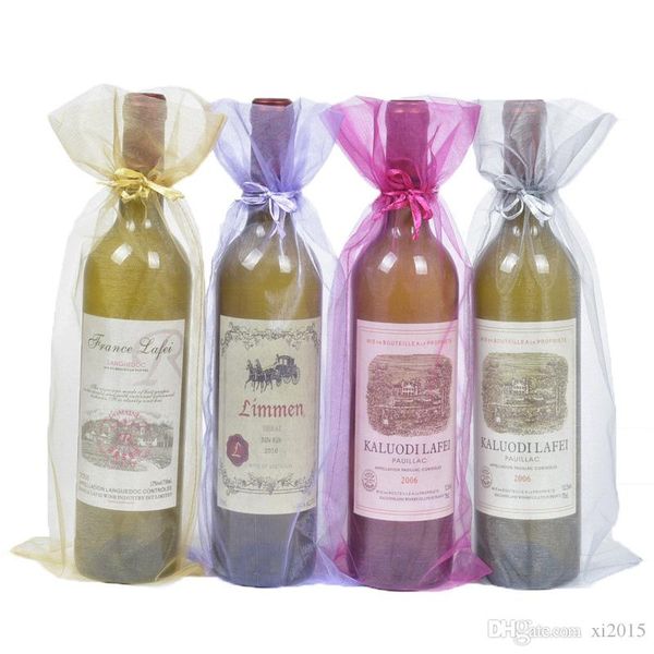 

organza wine bottle bags jewelry gift pouch for party decoration 15x38cm red cover wholesale wb240