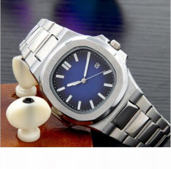 

2019 mens watch blue dial transparent back u1 factory movement engraved nautilus pp automatic mechanical stainless steel male wrist watch, Slivery;brown