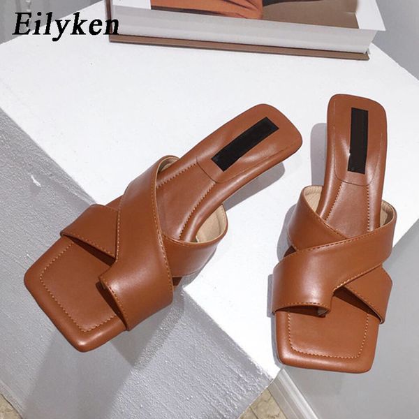 

eilyken 2020 summer new womens clip toe slippers slip on slides fashion leisure low heel square toe ladies elegant dress shoes, Black