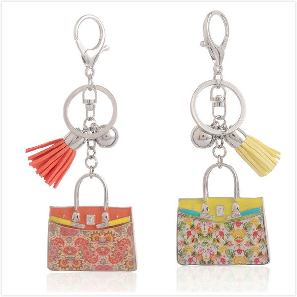 

keyring of alloy key chains for women girl gift trendy luxury jewelry enamel bag charm metal cute handbag shape jewelry, Slivery;golden