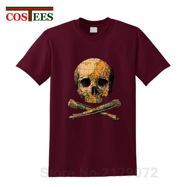 

2019 vintage summer style vestido treasure map t shirt men skull and crossbones with a map t-shirt trendy fashion leisure tshirt