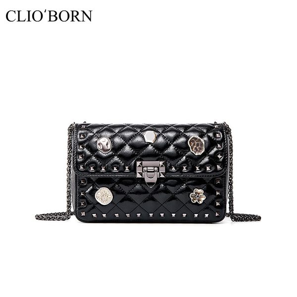 

fashion rivet head layer cowhide diamond lattice chain shoulder crossbody bag simple and versatile small luxury bag 2020 women