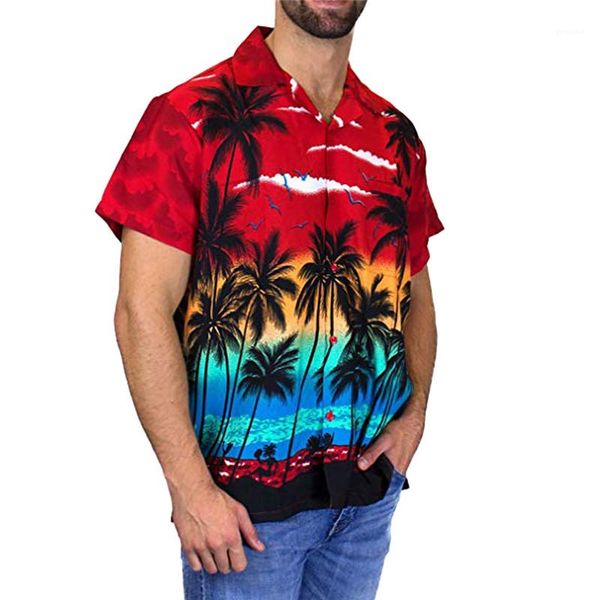 

tree printed short sleeve beachwear clothes mens quick drying shirts hawaii mens designer shirt fashion coconut, White;black