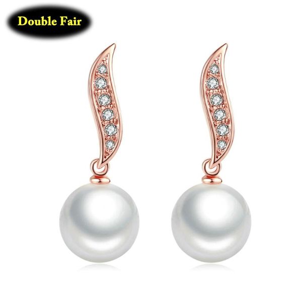 

big white simulated pearl brand vintage earrings rose gold color cubic zirconia jewelry for women wedding dwe463, Golden;silver