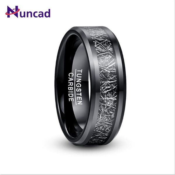 

nuncad 8mm men's width tungsten carbide ring electroplated black inlaid black imitation vermiculite wedding band tungsten ring, Slivery;golden