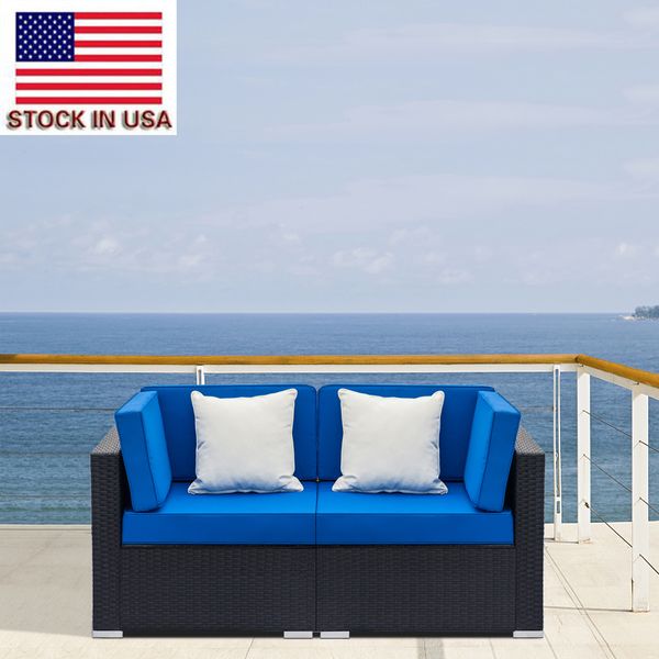 

blue double fashion coffee table set fully equipped weaving rattan sofa set with 2pcs corner sofas usa stock