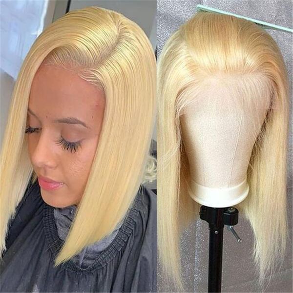 

blonde staight hair full lace wigs transparnt lace human hair wig for white women bleached knots glueless wig with baby hair, Black