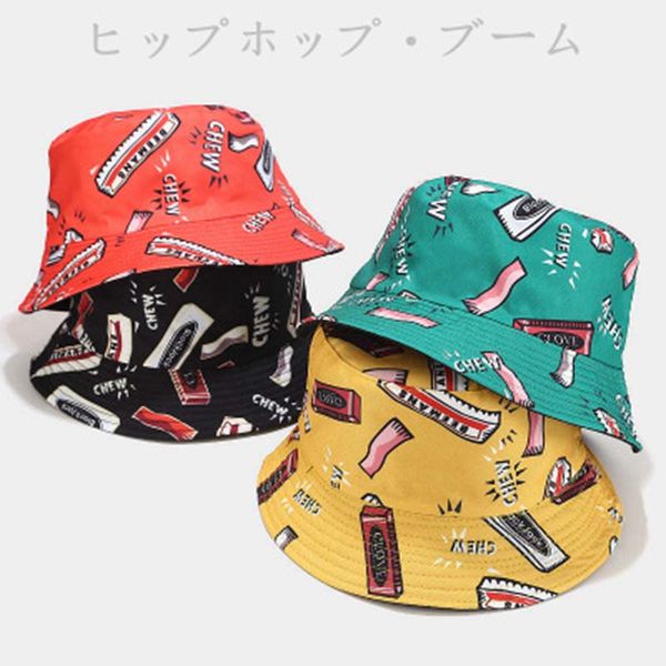 

harajuku style gum print fisherman hat men and women street trend hip-hop double-sided basin hat outdoor sun s19, Blue;gray