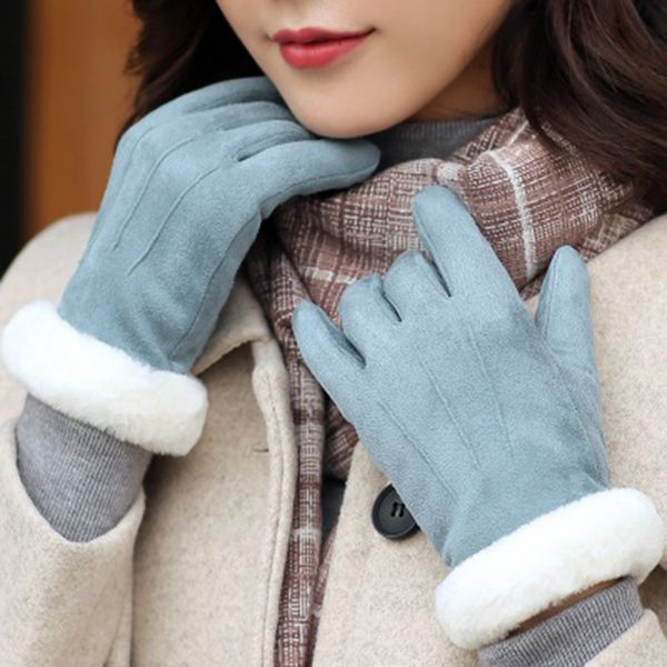 

women' fashion winter gloves thick warm suede glove female mittens keep warm sl3002, Blue;gray