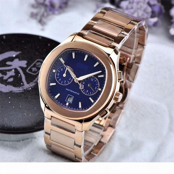 

grade swiss brands mens multifunction automatic mechanical watch with day date 42mm precision steel luminous sports watches wristwatches, Slivery;brown