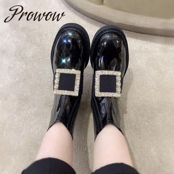 

prowow new black genuine leather round toe ankle autumn winter boots slip on low heel fashion boots shoes women