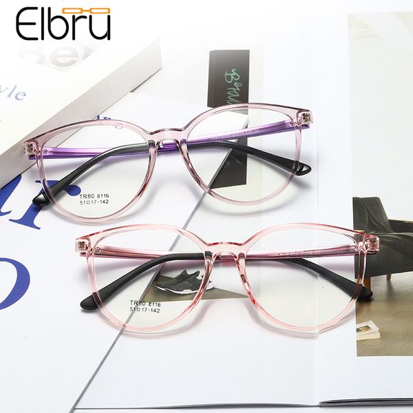 

elbru fashion round metal glasses frame ultralight clear tr90 lens optical eyeglasses plain spectacles reading glassses unisex, Black