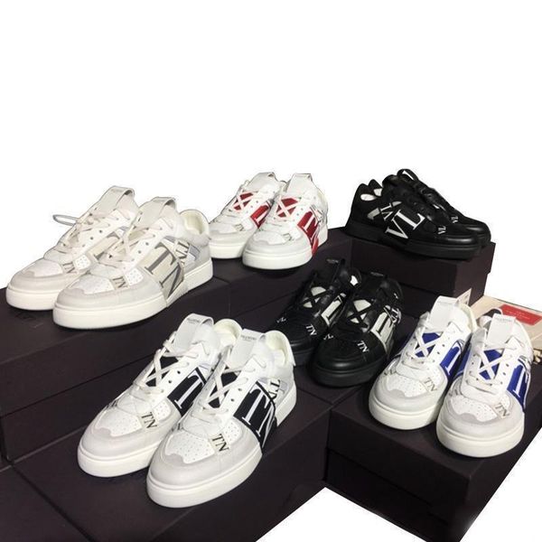 

2020 new color platform shoes italy fashion men women open sneakers stripe studs genuine leather flat casual designer shoes schuhe, Black