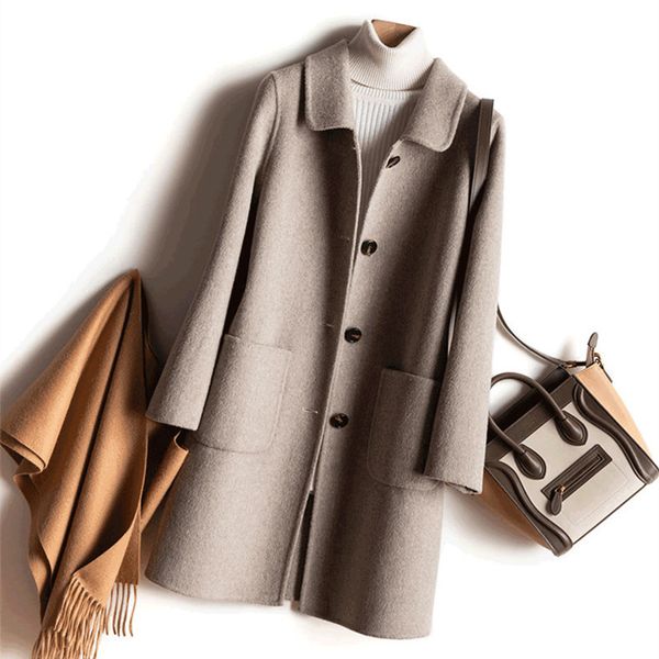 

women's wool & blends casual woman 100% coat female autumn winter jacket women 2021 fashion long jackets manteau femme hiver q18011, Black