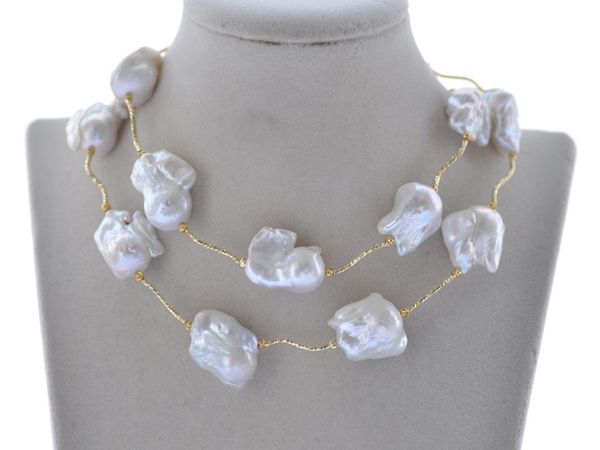 

z10423 50" 25mm white baroque keshi reborn pearl necklace, Silver