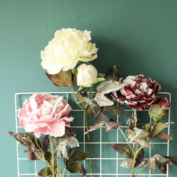 

3шт моделирование снег пион искусственные цветы для украшения дома рождество декор свадебный цветок стена фона поддельные пионы