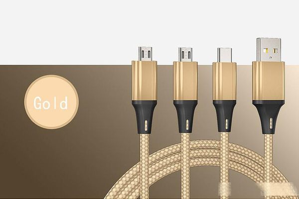 

3 in 1 nylon braided charging cable micro usb type-c for android samsung phone charger cord fast charging 1.2m