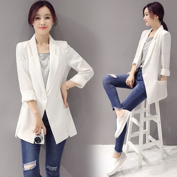 

2020 mid-length long suit jacket loose casual fashion suit women's clothing autumn thin section, White;black
