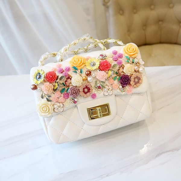 

women fashion evening bag multicolor artificial flower studded clutch purse rhomboids pattern pu leather soft touch shoulder bag
