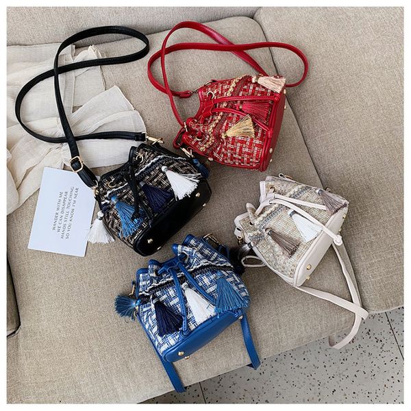 

holiday bali cute bucket rattan bag summer bohemian straw bag women weaving tassel shoulder handbag messenger crossbody bags