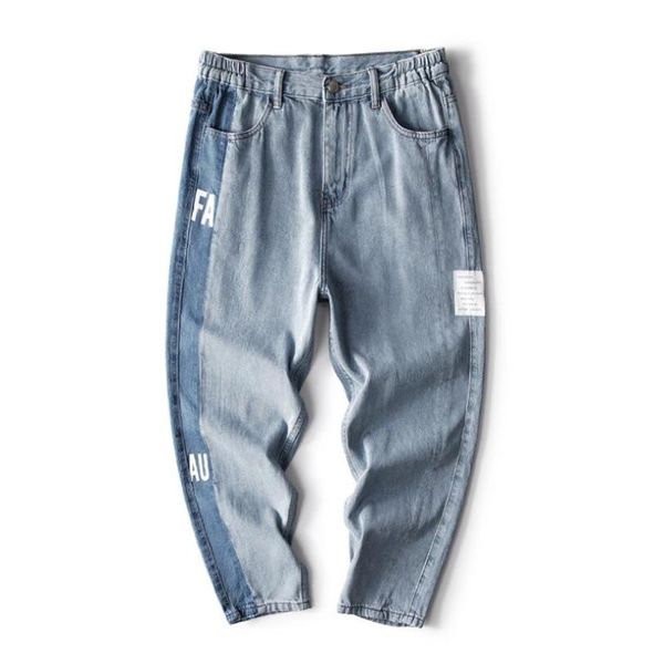 

2020 jeans men loose large size harlan pants mens korean harajuku streetwear stitching color hip hop denim trousers w1069, Blue