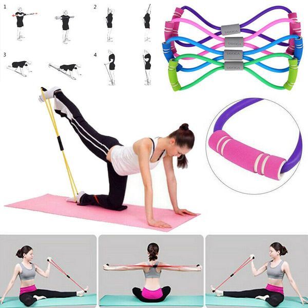 

8 word stretch band rope latex rubber arm resistance fitness exercise pilates yoga gym
