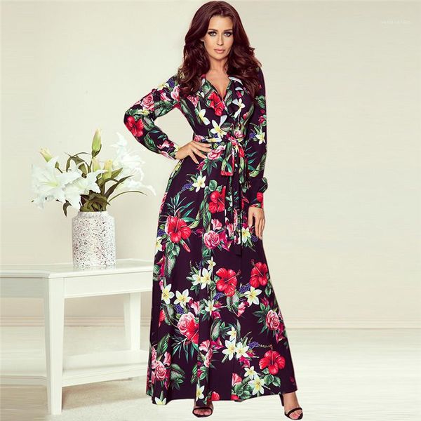

v neck long sleeve a line dress casual female clothing autumn winter womens designer dress floral printed, Black;gray