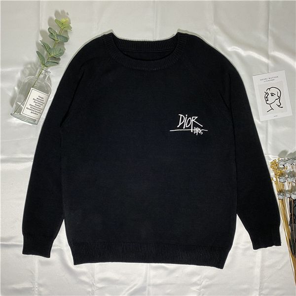 

crew neck winter luxurious mens sweater pullover solid color men brand long sleeve designer sweatshirt letter embroidery knitwear jumpers, White;black