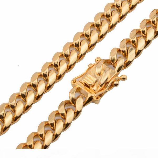 

12mm hiphop men jewelry set miami cuban curb link chain necklaces bracelet stainless steel golden men's lock clasp necklace, Silver