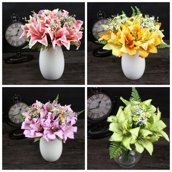 

home wedding garden decor artificial fake lily flower bouquet of flowers